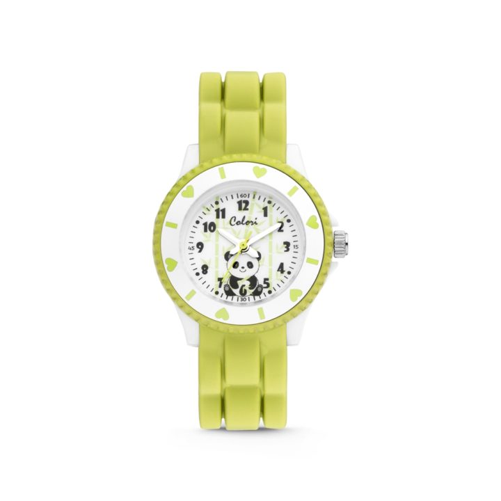 Colori Kidz 5 CLK112 Kinderhorloge met Pandabeer - Siliconen band - Ø 30 mm - Groen