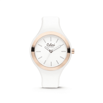 Colori Horloge Macaron staal/siliconen wit-rosékleurig 44 mm 5-COL430