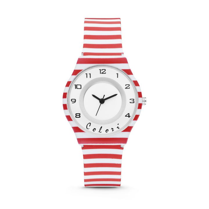 Colori Funtime 5 CLK103 Kinderhorloge met Strepen - Siliconen Band - Ø 34 mm - Rood