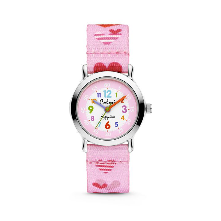 Colori Kidz 5 CLK108 Kinderhorloge met Hartjes - Kunststof Band - Ø 27 mm - Roze