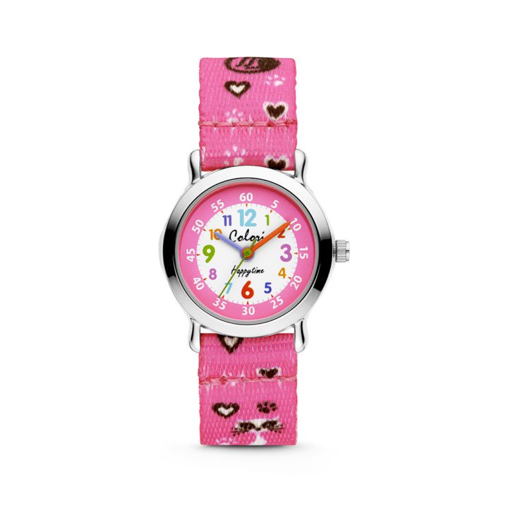 Colori Kidz 5 CLK110 Kinderhorloge met Katten - Kunststof Band - Ø 27 mm - Roze