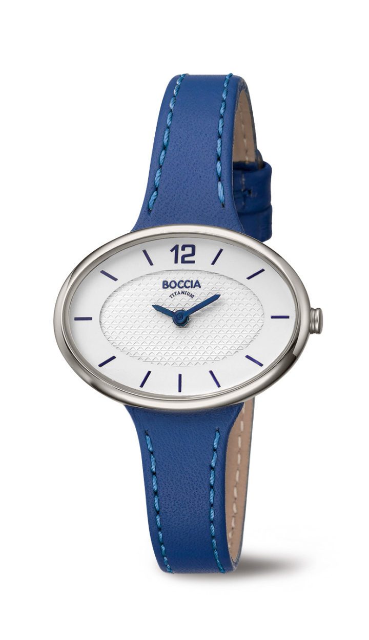 Boccia Horloge titanium/leder zilverkleurig-blauw 3261-03