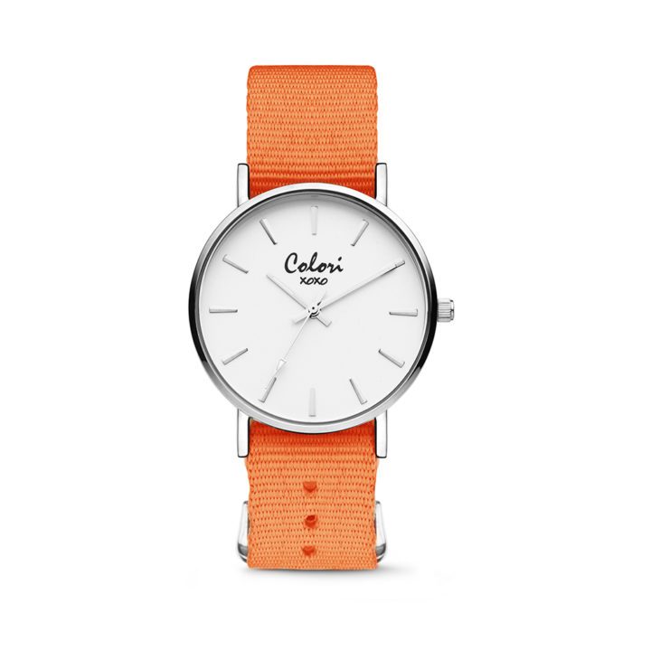 Colori XOXO 5 COL555 Horloge geschenkset met Armband - Nato Band - Ø 36 mm - Oranje / Zilverkleurig