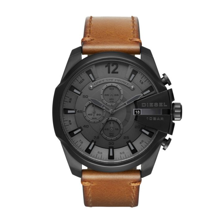 Diesel DZ4463 Chronograaf Mega Chief staal/leder zwart-cognac 59 mm