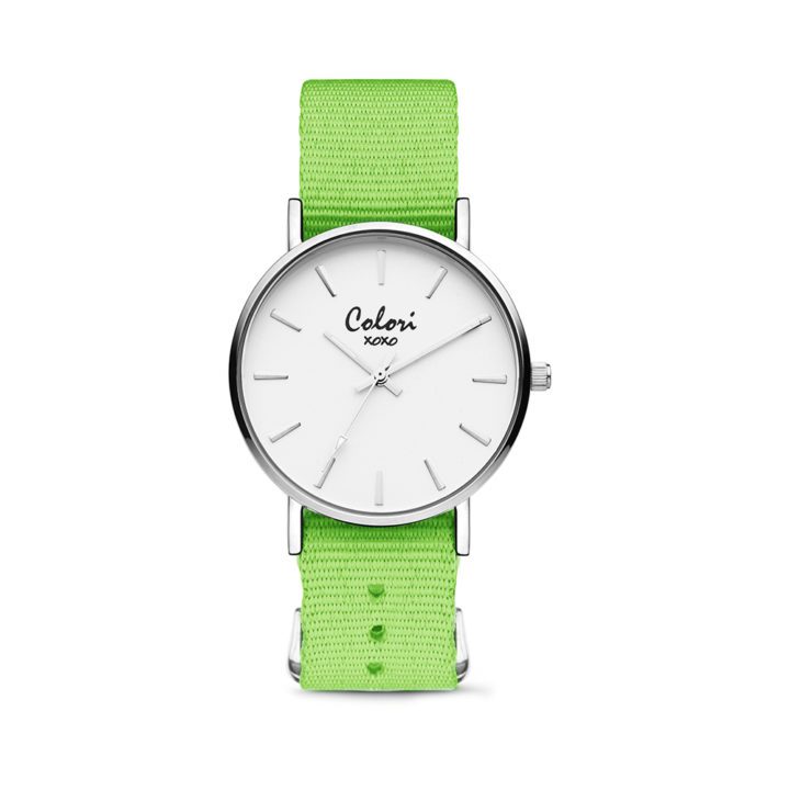 Colori XOXO 5 COL549 Horloge geschenkset met Armband - Nato Band - Ø 36 mm - Groen / Zilverkleurig