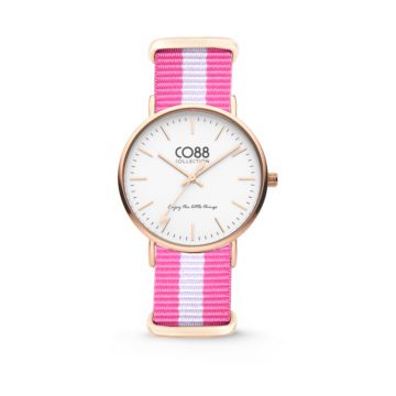 CO88 Horloge staal/nylon rosé/wit/roze 36 mm 8CW-10026