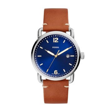 Fossil FS5325 Horloge The Commuter staal/leder blauw-cognac