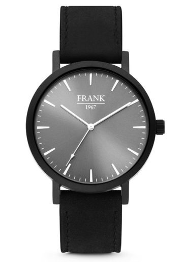 Frank 1967 7FW-0015 – Stalen horloge met lederen band – grijs en zwart – Ø 42 mm