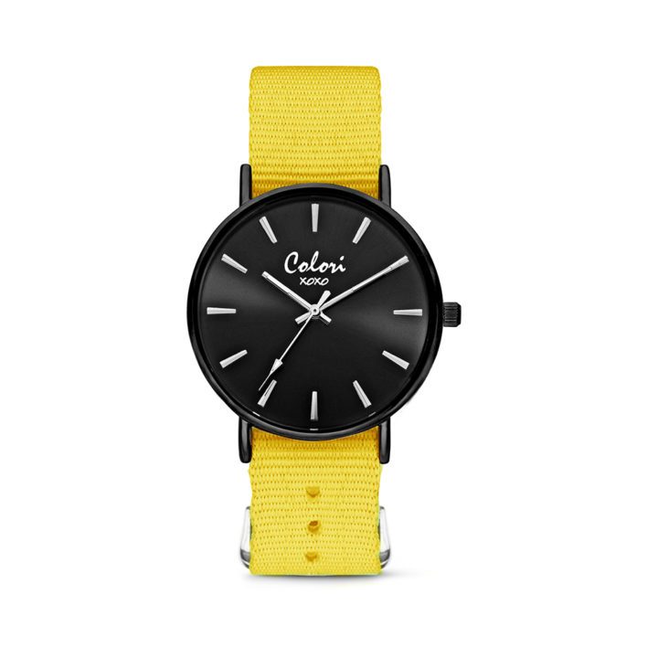 Colori XOXO 5 COL552 Horloge geschenkset met Armband - Nato Band - Ø 36 mm - Geel / Zwart