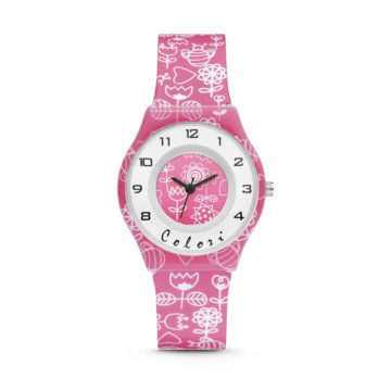 Colori Funtime 5 CLK099 Kinderhorloge met Bloemen – Siliconen Band – Ø 34 mm – Roze