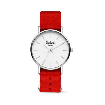 Colori XOXO 5 COL553 Horloge geschenkset met Armband – Nato Band – Ø 36 mm – Rood / Zilverkleurig