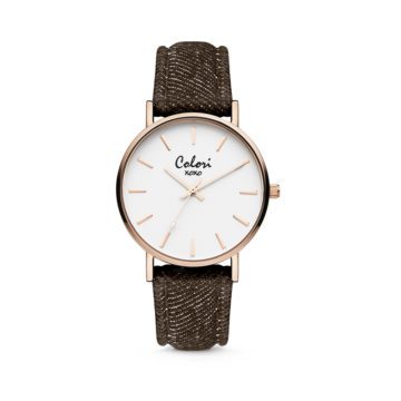 Colori XOXO 5 COL568 Horloge – Denim Band – Ø 36 mm – Bruin / Rosékleurig