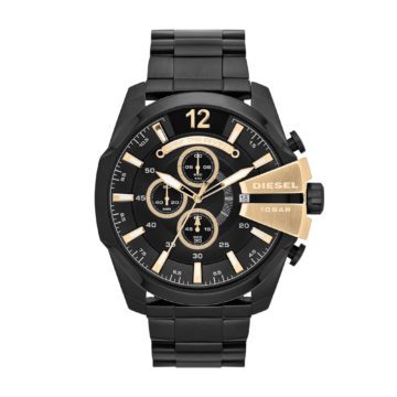 Diesel Horloge Mega Chief staal zwart-goudkleurig DZ4338