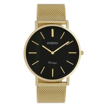 OOZOO C9913 Horloge staal/mesh goudkleurig-zwart 40 mm