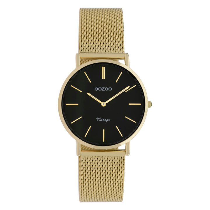 OOZOO C9915 Horloge staal/mesh goudkleurig-zwart 32 mm