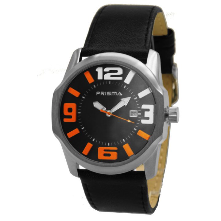 Prisma horloge zwart oranje sport P.1611