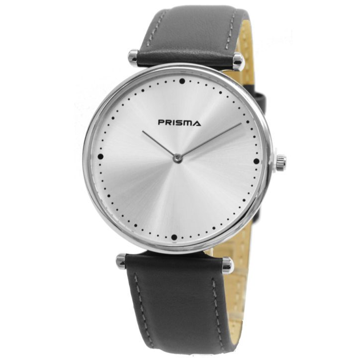 Prisma Herenhorloge staal/leder zilverkleurig-grijs P.1222