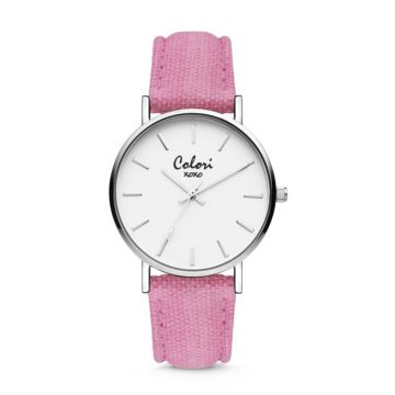 Colori XOXO 5 COL563 Horloge – Denim Band – Ø 36 mm – Roze / Zilverkleurig