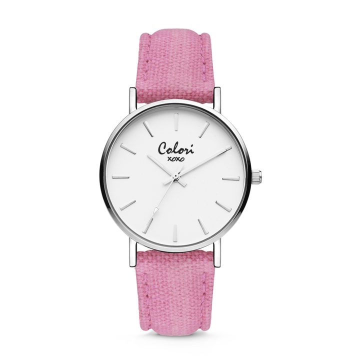 Colori XOXO 5 COL563 Horloge - Denim Band - Ø 36 mm - Roze / Zilverkleurig