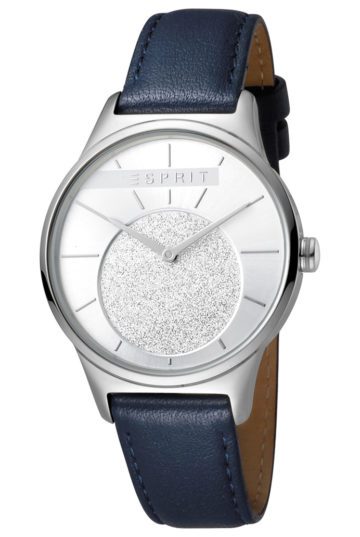 Esprit Horloge Grace staal/leder 34 mm zilverkleurig-blauw ES1L026L0015