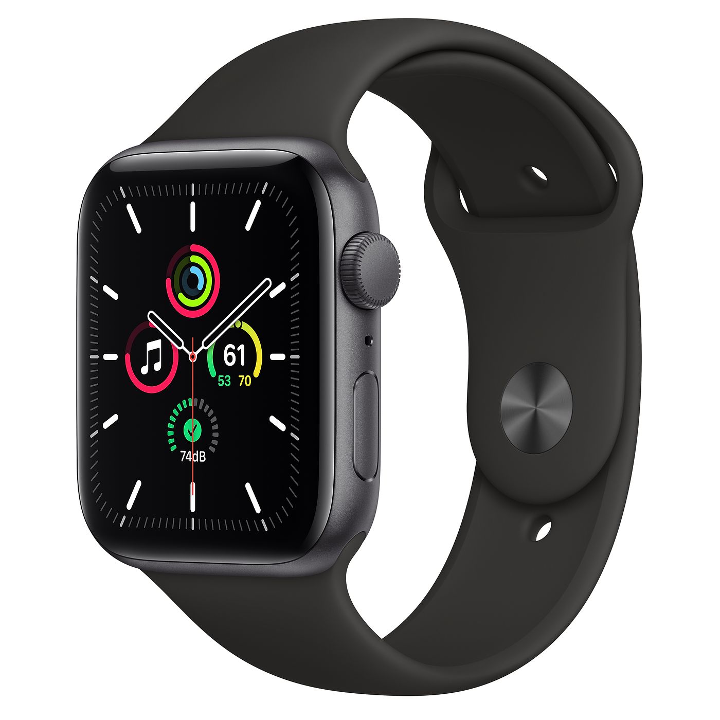 Apple Watch SE GPS 44mm Space Gray Aluminum with Black Sport Band A2352